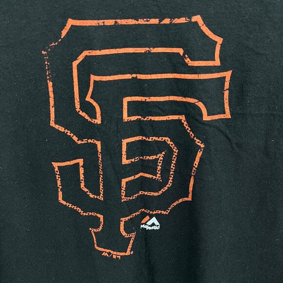 Majestic LARGE Black Giants Baseball MLB Fitted Tee Shirt T-Shirt Short Sleeve - Picture 6 of 9